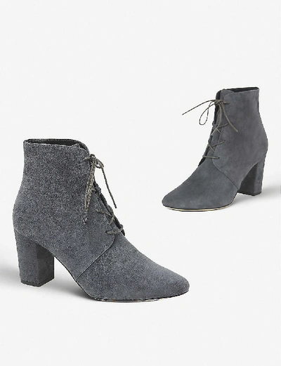 Shop Lk Bennett Lira Lace-up Suede Ankle Boots In Gry-smoke