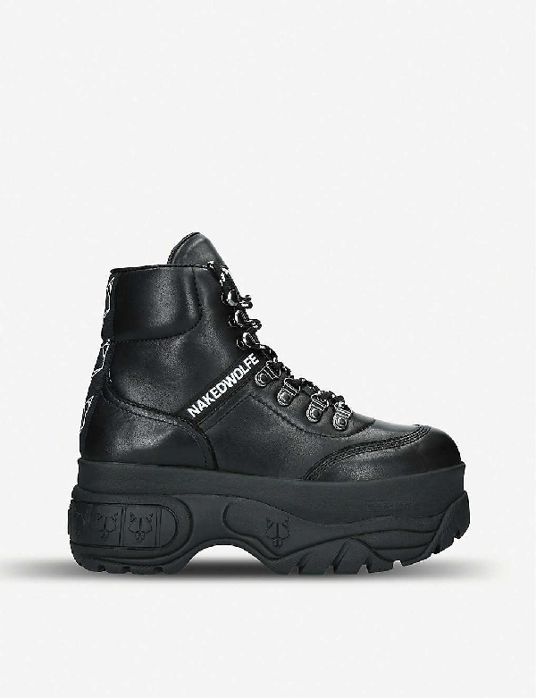black leather high top trainers