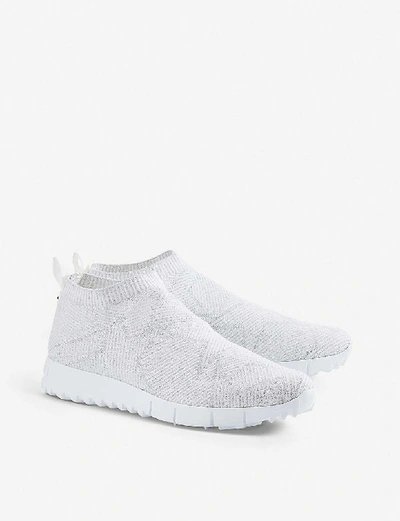 Shop Jimmy Choo Norway Knitted Textile Trainers In White/white