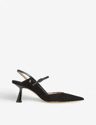 Shop Jimmy Choo Ray 65 Slingback Suede Courts In Black/black