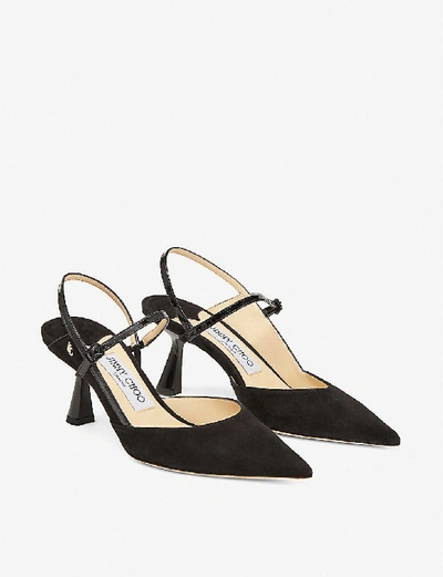 Shop Jimmy Choo Ray 65 Slingback Suede Courts In Black/black