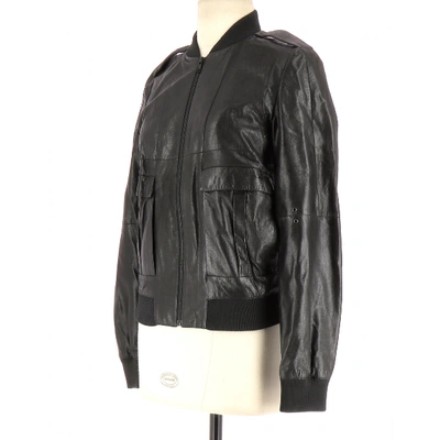 Pre-owned Hugo Boss Leather Biker Jacket In Black