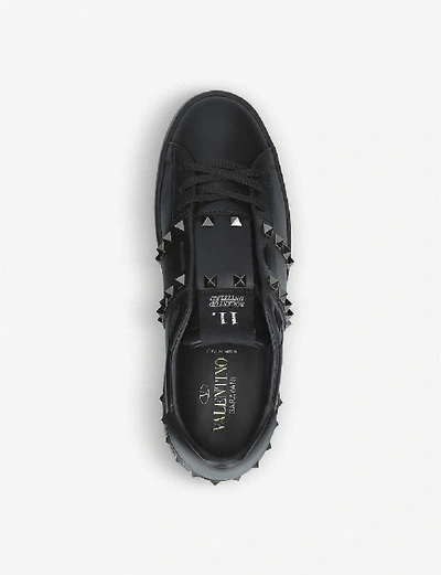 Shop Valentino Garavani Women's Black Rockstud Leather Low-top Trainers