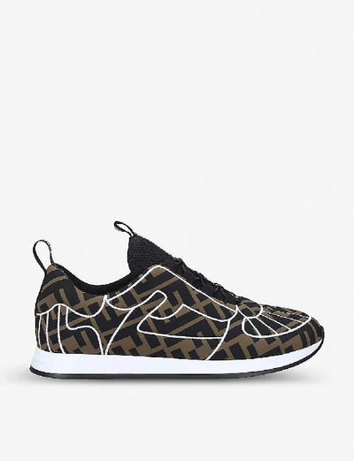 Shop Fendi Logo-print Neoprene Trainers In Blk/brown