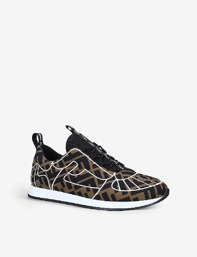 Shop Fendi Logo-print Neoprene Trainers In Blk/brown