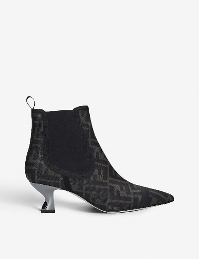 Shop Fendi Colibri Mesh And Leather Ankle Boots In Mid Brown