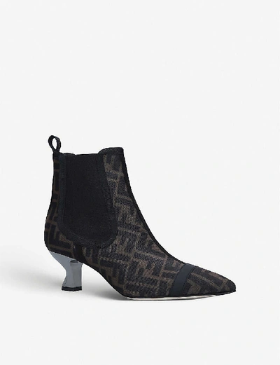 Shop Fendi Colibri Mesh And Leather Ankle Boots In Mid Brown