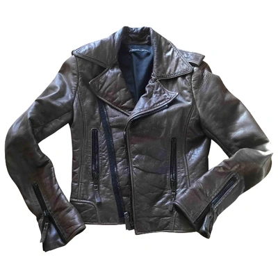 Pre-owned Balenciaga Leather Biker Jacket In Khaki