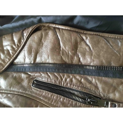 Pre-owned Balenciaga Leather Biker Jacket In Khaki