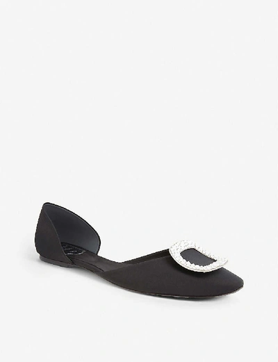 Shop Roger Vivier Chips Strass Silk-satin Ballerina Flats In Black