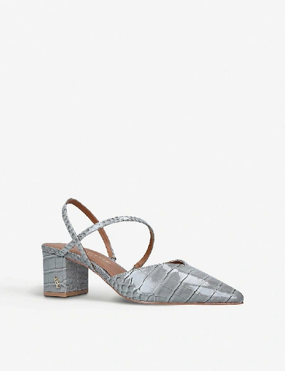 Shop Kurt Geiger Burlington Buckled Croc-embossed Leather Courts In Grey