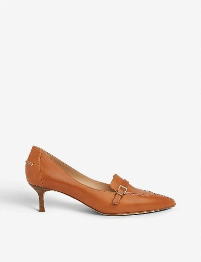 Shop Lk Bennett Farah Buckle-embellished Leather Courts In Bro-tan