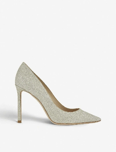 Shop Jimmy Choo Romy 100 Dusty-glitter Courts In Platinum Ice