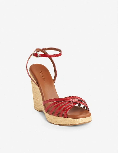 Shop Lk Bennett Solange Leather Wedge Sandals In Red-red