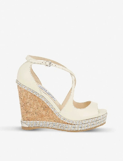 Shop Jimmy Choo Dakota 120 Leather Wedge Sandals In Off White