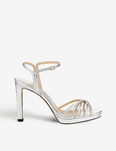 Shop Jimmy Choo Lilah 100 Leather Heeled Sandals In Silver