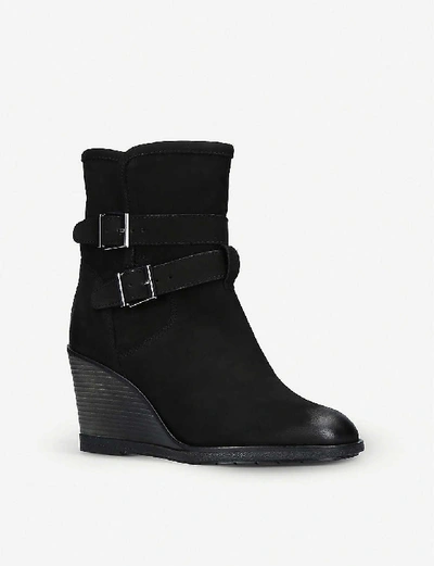 Shop Kurt Geiger Rhona Shearling-lined Leather Wedge Boots In Black