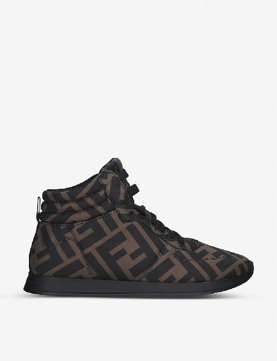 Shop Fendi Womens Mid Brown Logo-print Nylon Trainers 37