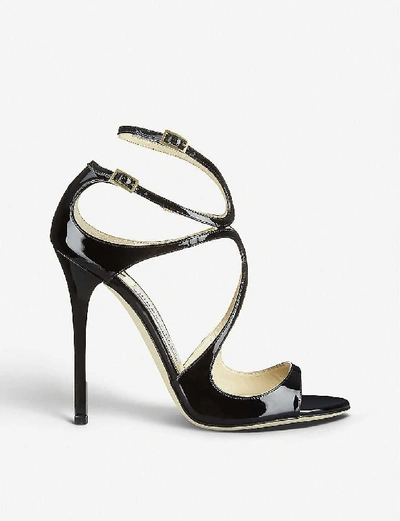 Shop Jimmy Choo Lance 115 Patent-leather Heeled Sandals In Black