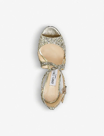 Shop Jimmy Choo Emily 85 Glitter Heeled Sandals In Moon Sand