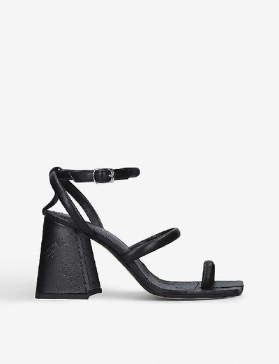 Shop Maison Margiela Tabi Logo-embossed Heeled Leather Sandals In Black