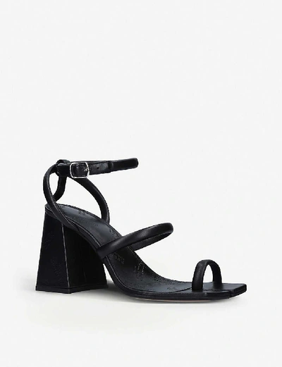 Shop Maison Margiela Tabi Logo-embossed Heeled Leather Sandals In Black