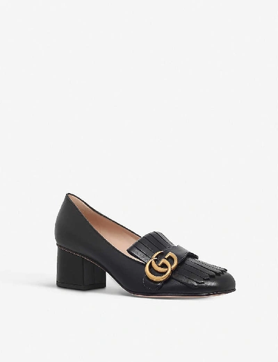 Shop Gucci Marmont 55 Leather Mid-heel Loafers In Black