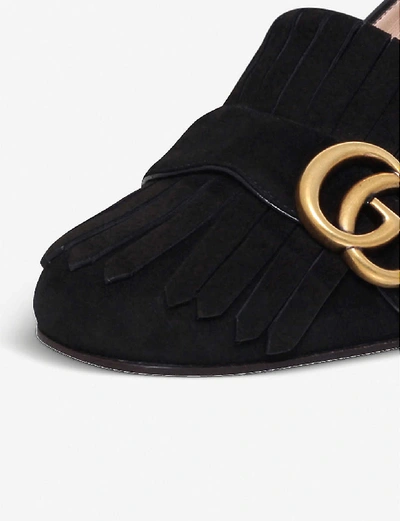 Shop Gucci Marmont Fringed Suede Loafers In Black