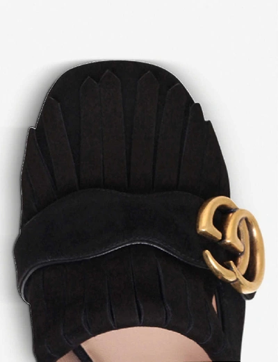 Shop Gucci Marmont Fringed Suede Loafers In Black