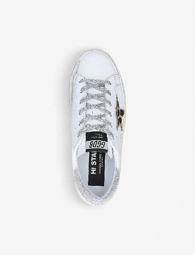 Shop Golden Goose Hi Star M7 Star-embroidered Leather Trainers In White/oth