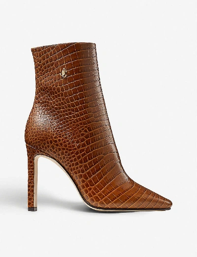 Shop Jimmy Choo Minori 100 Croc-embossed Leather Boots In Cuoio