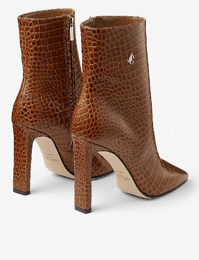 Shop Jimmy Choo Minori 100 Croc-embossed Leather Boots In Cuoio