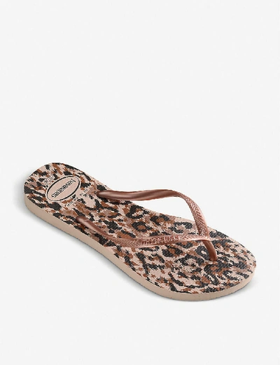 Shop Havaianas Slim Leopard-print Rubber Flip-flops In Rose