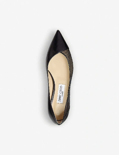 Shop Jimmy Choo Saia Pointed-toe Mesh-panelled Leather Flats In Black/black