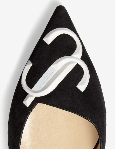 Shop Jimmy Choo Love Logo-embroidered Suede Pointed-toe Flats