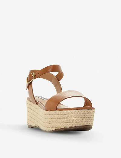Shop Steve Madden Busy Sm Leather And Jute Platform Sandals In Tan-leather