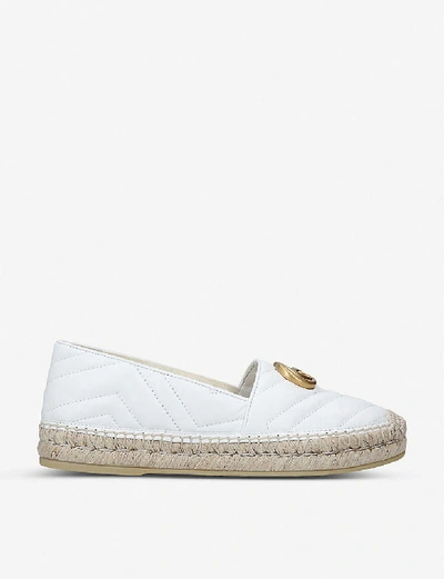 Shop Gucci Pilar Quilted Leather Flatform Espadrilles In White