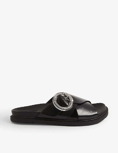 Shop Topshop Pedro Leather Slider Sandals In Black