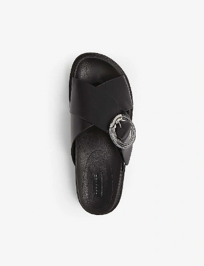 Shop Topshop Pedro Leather Slider Sandals In Black