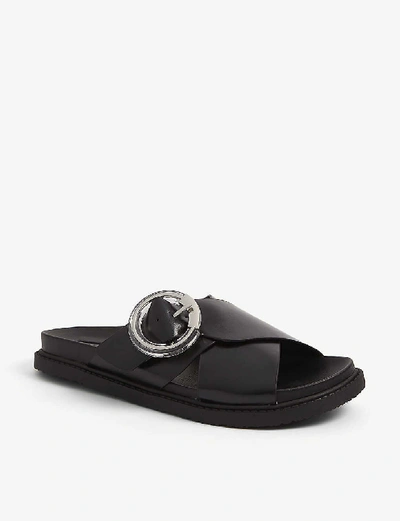 Shop Topshop Pedro Leather Slider Sandals In Black