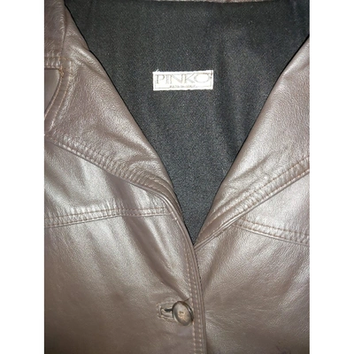 Pre-owned Pinko Leather Biker Jacket In Brown