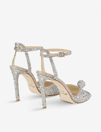 Jimmy Choo Sacora Peep-toe Crystal-embellished Leather Sandals In Nude/crystal