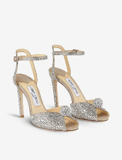 Shop Jimmy Choo Womens Nude/crystal (beige And Silver) Sacora 100 Crystal-embellished Suede Sandals