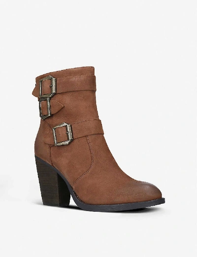 Shop Steve Madden Ya Block Heel Leather Ankle Boots In Tan