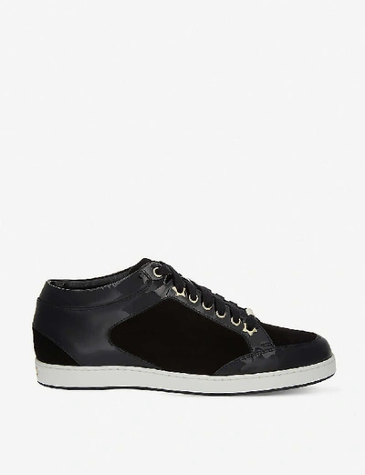 Shop Jimmy Choo Miami Suede And Patent-leather Trainers In Black