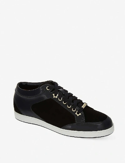 Shop Jimmy Choo Miami Suede And Patent-leather Trainers In Black