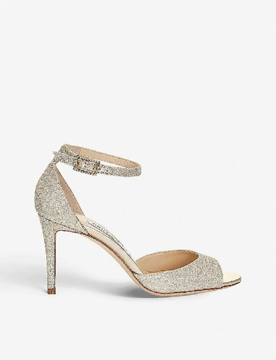 Shop Jimmy Choo Womens Platinum Ice Annie 85 Glitter Heeled Sandals 1