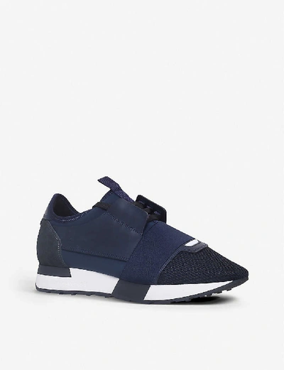 Shop Balenciaga Women's Race Runners Mesh, Leather And Knitted Low-top Trainers In Navy
