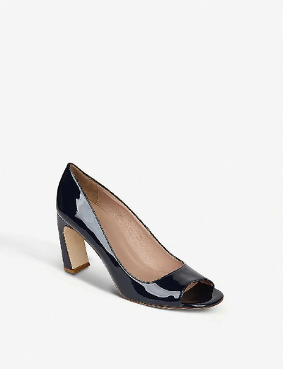 Shop Lk Bennett Harper Patent-leather Peep-toe Courts In Blu-navy