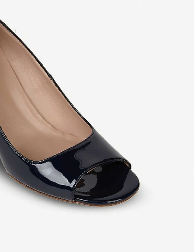 Shop Lk Bennett Harper Patent-leather Peep-toe Courts In Blu-navy